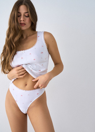 Трусы-танга из трикотажа пуантель с принтом, 2 шт.