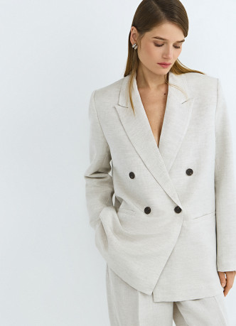 Двубортный жакет из вискозы и льна