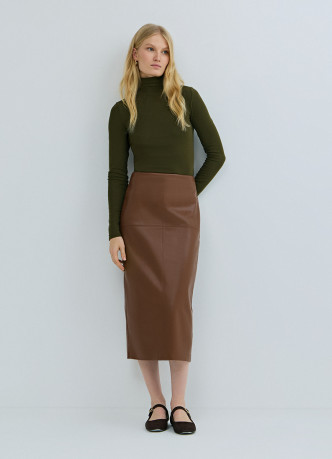 Прямая юбка миди из искусственной кожи