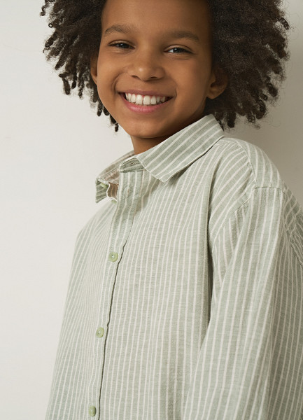 Льняная рубашка для мальчиков, Зеленый O`Stin BS4691O02-G3, размер 140 - фото 1
