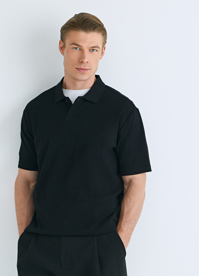 Поло из текстурной хлопковой ткани