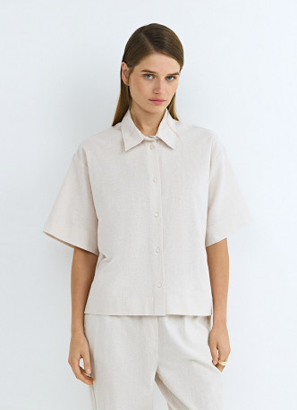 Рубашка изо льна и хлопка с коротким рукавом