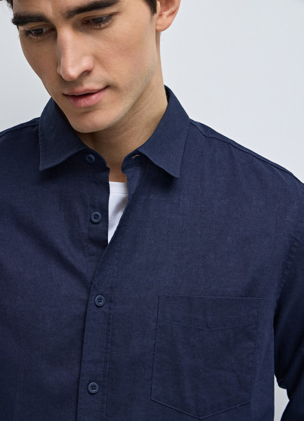 Рубашка из хлопока и льна, Синий O`Stin MS46A2O02-68, размер 48 - фото 5
