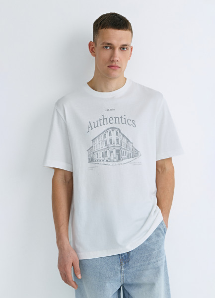 

Футболка из хлопка с принтом, Белый