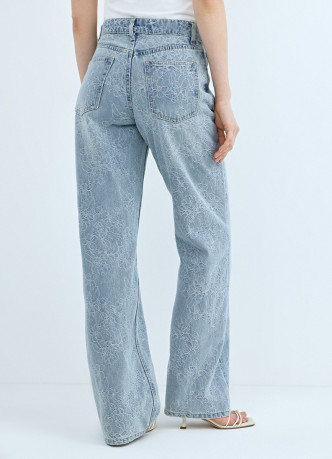Широкие джинсы на высокой посадке в цветочный жаккард