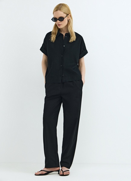 Брюки изо льна с эластичным поясом, Черный