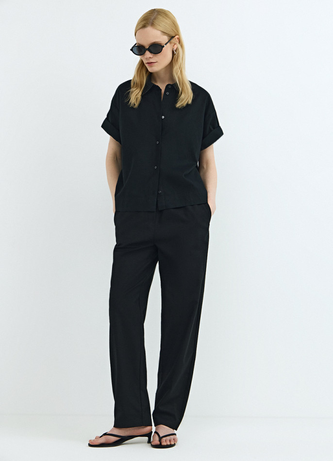 Брюки изо льна с эластичным поясом