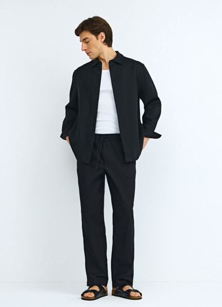 Брюки изо льна и хлопка, Черный