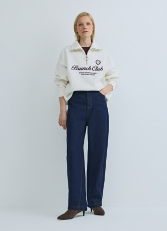 Свитшот с принтом и воротником на молнии