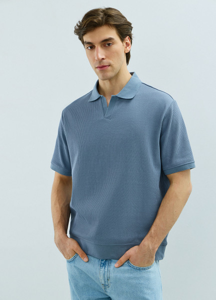 Поло из текстурной хлопковой ткани, Синий