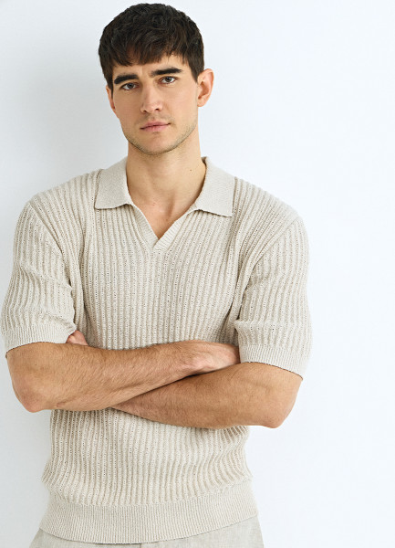 Вязаное поло из ажурной пряжи, Бежевый