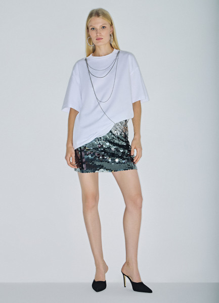 Блестящая юбка мини с пайетками 32245830299 Серебряный, размер 44,48,42,46, фото 2