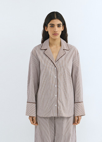 Хлопковая пижамная рубашка с длинным рукавом