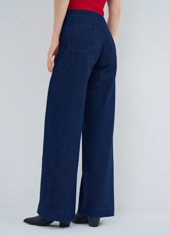 Широкие джинсы высокой посадки с декоративными пуговиицами