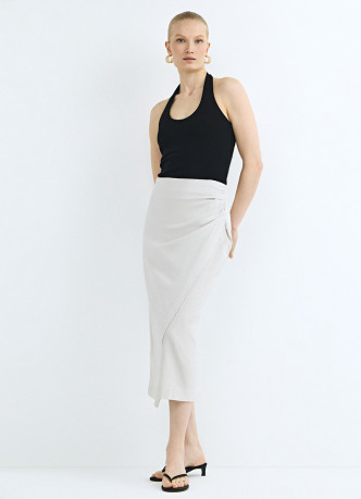 Льняная юбка миди с запахом