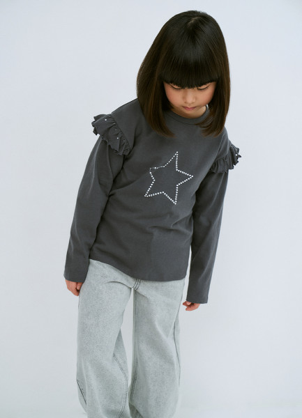 

Лонгслив со стразами для девочек, Серый