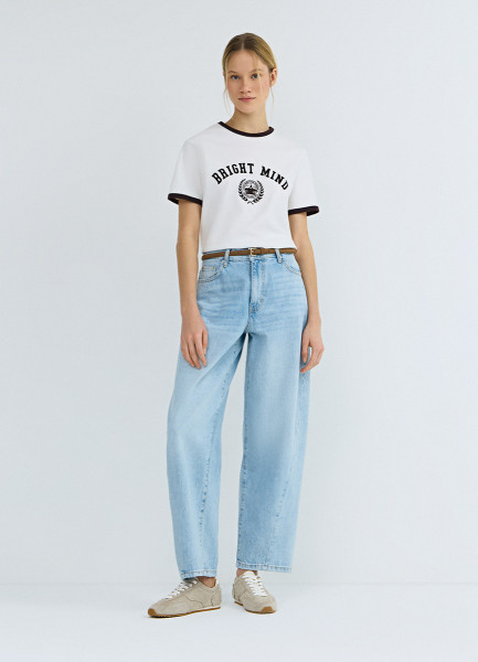 

Джинсы Баррел из плотного денима, Голубой