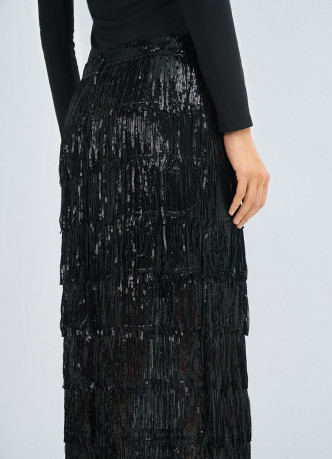 Прямая юбка с бахромой из пайеток