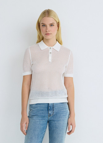 Джемпер поло из ажурной пряжи