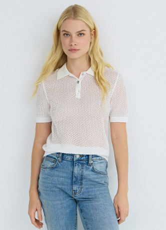 Джемпер поло из ажурной пряжи