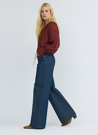 Широкие джинсы Wide leg с плетёным ремнём