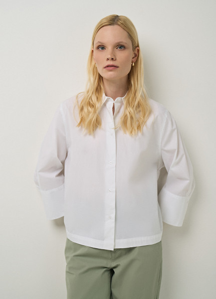 Укороченная хлопковая рубашка с эффектом стирки, Белый цена и фото