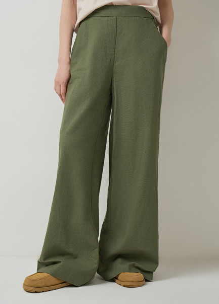 Широкие брюки из хлопка и льна, Зеленый