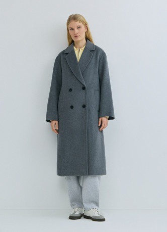 Длинное двубортное пальто из шерсти