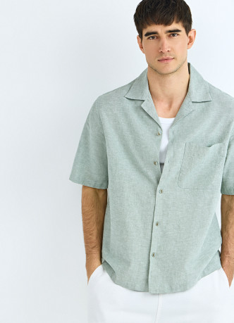 Рубашка изо льна и хлопка с коротким рукавом