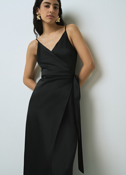 Платье на тонких бретелях на запах, Черный O`Stin LR46B9O02-99, размер 46