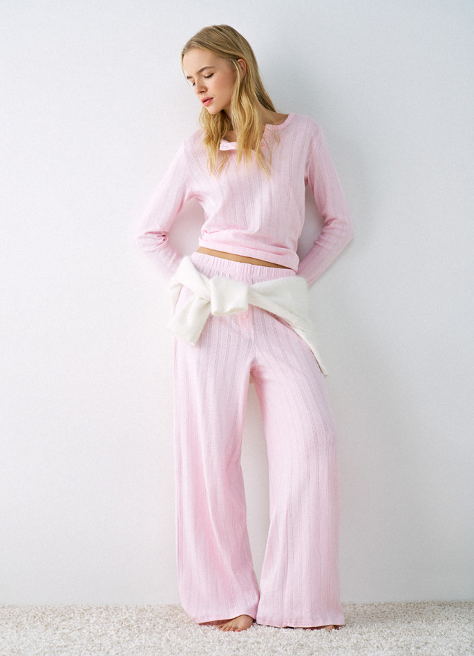 Пижамный лонгслив из ажурного трикотажа