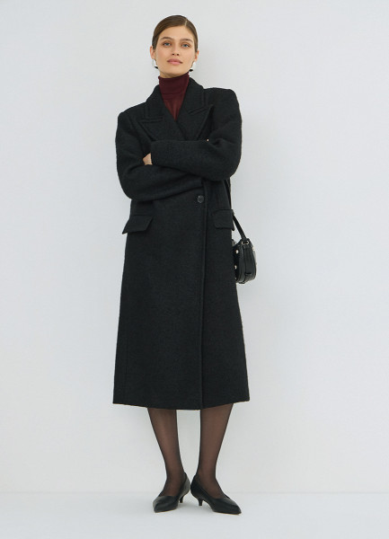 

Длинное двубортное пальто, Черный