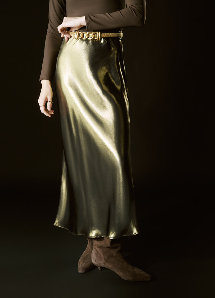 Юбка из ткани с эффектом жидкого золота