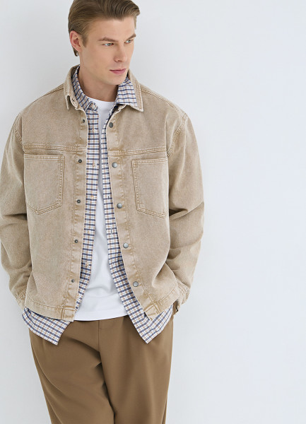 

Куртка-рубашка из твила с карманами, Бежевый