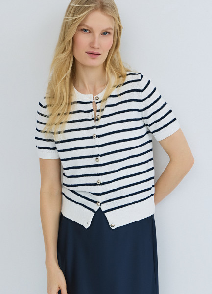 

Кардиган в полоску с коротким рукавом, Белый