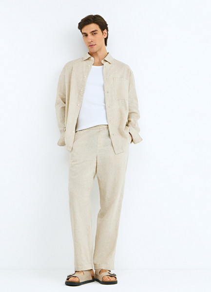 Брюки изо льна и хлопка, Бежевый