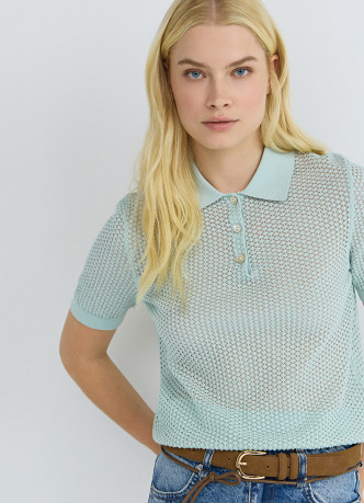 Джемпер поло из ажурной пряжи