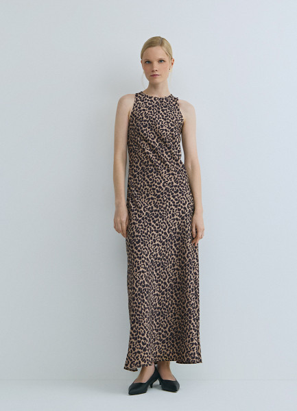 

Сатиновое платье с американской проймой, Бежевый