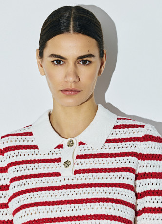 Поло из структурной ткани в полоску