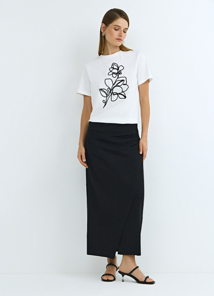 Льняная юбка миди с запахом