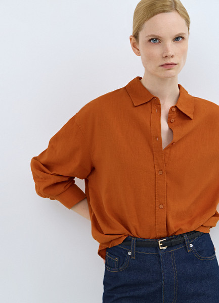 Рубашка из смесового льна, Оранжевый