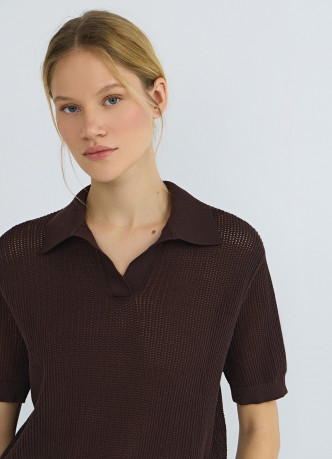 Джемпер поло из ажурной пряжи