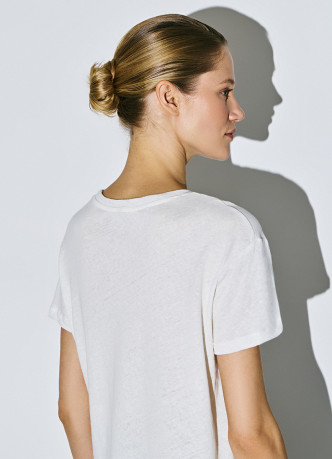 Футболка с круглым вырезом изо льна и хлопка