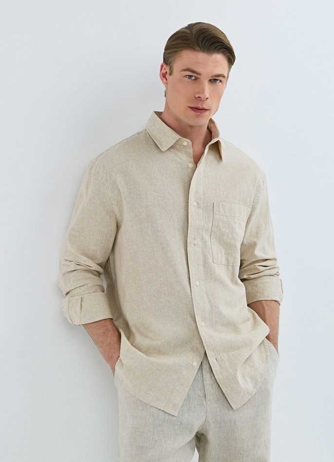 Рубашка изо льна и хлопка с карманом