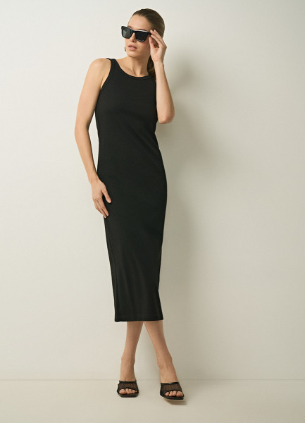 Трикотажное платье в рубчик, Черный O`Stin LT6691O02-99, размер 44