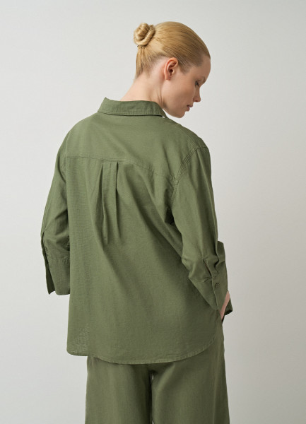 Рубашка из хлопка и льна, Зеленый O`Stin LS4693O02-G7, размер 42 - фото 3