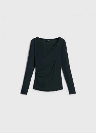 Лонгслив с драпировкой и асимметричным вырезом