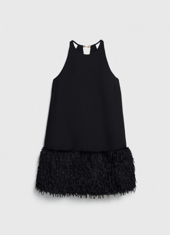 Платье мини с декором из перьев