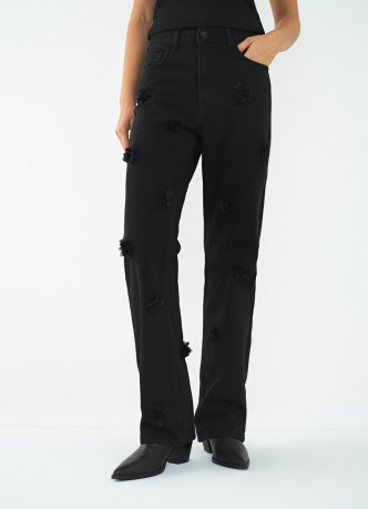 Джинсы с декором в виде цветов