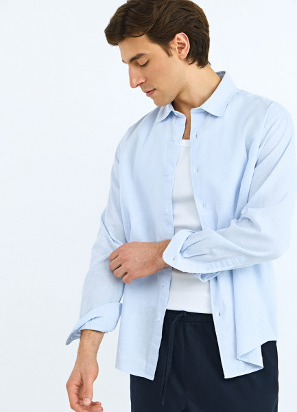 Рубашка изо льна и хлопка, Голубой